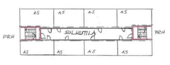 Kuvassa on esimerkki ratkaisusta, jossa on kaksi uloskäytävää ja niiden väliin muodostuva sulkutila.
